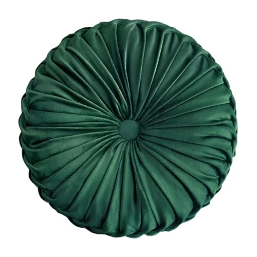 Teieas Round Throw Pillow Velvet Home Decoration Pleated Round Pillow Cushion for Couch Chair Bed Car Emerald Green - Image 1