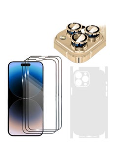DIGI CORE iPhone Full Coverage Set iPhone 14 Pro Max Screen Protector 3 Pack 6.7 Inch 2.5D Curved Edges With iPhone Camera Lens And Anti-Scratch iPhone Back PVC Clear Sheet (iPhone 14 Pro Max,Gold)  - Image 1
