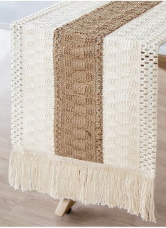RARELY Rustic Linen Table Runner Long Embroidered with Hand Tassels for Party  - Image 1