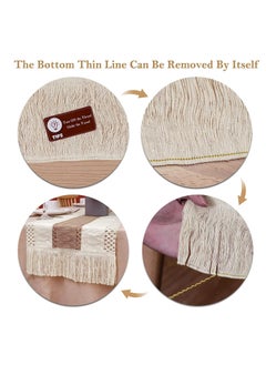 RARELY Rustic Linen Table Runner Long Embroidered with Hand Tassels for Party  - Image 4
