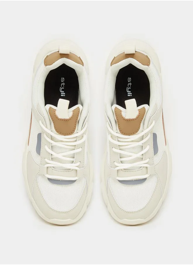 Styli Panelled Mesh Chunky Sole Sneakers