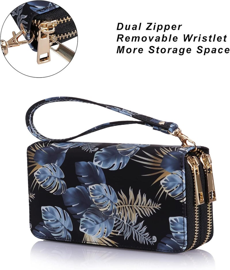 HAWEE Cellphone Wallet for Women Dual Zipper Long Purse with Removable Wristlet - Image 4