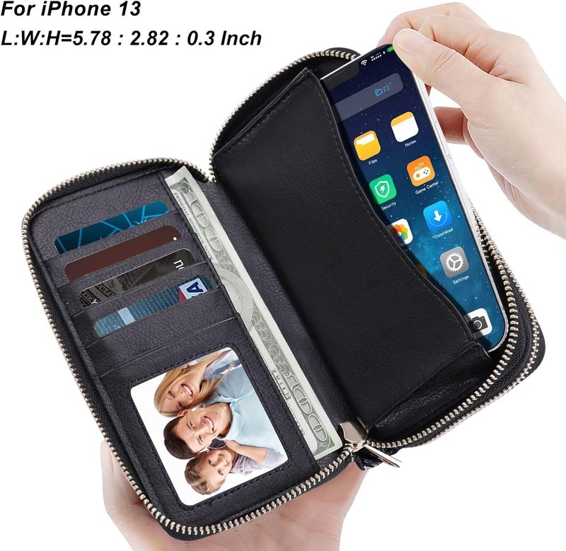 HAWEE Cellphone Wallet for Women Dual Zipper Long Purse with Removable Wristlet - Image 2