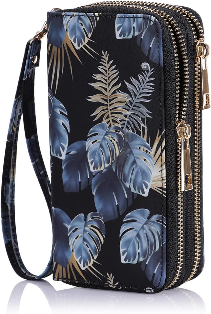 HAWEE Cellphone Wallet for Women Dual Zipper Long Purse with Removable Wristlet - Image 1