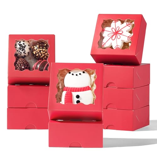 RomanticBaking 3 x 3 x 1 50PCS Chocolate Truffle Boxes for 4Cookies Boxes Soap Boxes Donut Boxes Macaron Boxes Mini Bakery Boxes with Window Brownie Box - Image 1