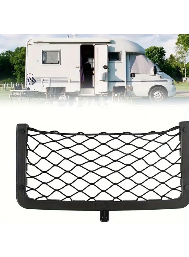 4 قطع شبكة تخزين مرنة سوداء مع 4 خطاطيف لتنظيم عربات التخييم والسيارات - Image 4
