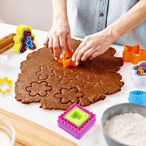 SOOKOO 32 PCS Cookie Cutter Set, Biscuit Cutter Set, Multi-size Sandwich Fondant Cake Fruit Vegetable Shapes Cutter Set (Square, Round, Star, Heart, Flower, Gingersnap) - Image 2