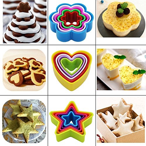 SOOKOO 32 PCS Cookie Cutter Set, Biscuit Cutter Set, Multi-size Sandwich Fondant Cake Fruit Vegetable Shapes Cutter Set (Square, Round, Star, Heart, Flower, Gingersnap) - Image 3