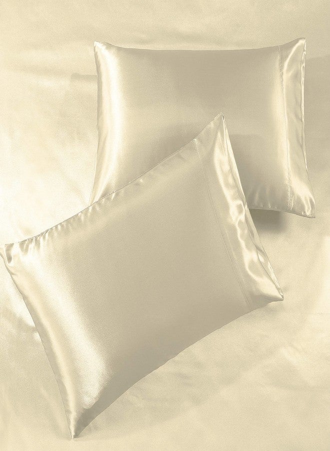 Pure Bedding ملاءات سرير من الساتان الفاخر من بيور بيدينج، مقاس كينج [4 قطع، لون عاجي]، ملاءات فاخرة ناعمة كالحرير، مصنوعة من ألياف دقيقة 1800، مقاومة للتجاعيد والبهتان والبقع - ملاءة مثبتة بجيب عميق، ملاءة مسطحة، أغطية وسائد - Image 2
