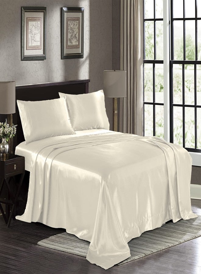 Pure Bedding ملاءات سرير من الساتان الفاخر من بيور بيدينج، مقاس كينج [4 قطع، لون عاجي]، ملاءات فاخرة ناعمة كالحرير، مصنوعة من ألياف دقيقة 1800، مقاومة للتجاعيد والبهتان والبقع - ملاءة مثبتة بجيب عميق، ملاءة مسطحة، أغطية وسائد - Image 1