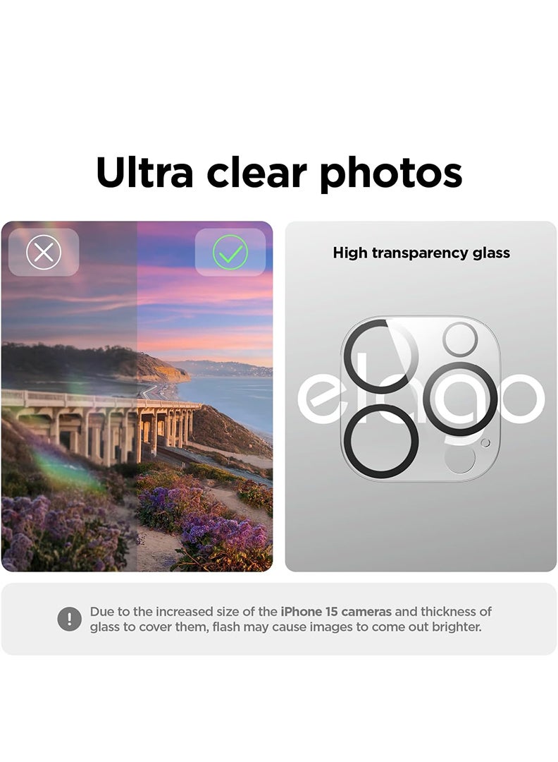 Pack of 2 Camera Lens Protector for iPhone 15 Pro 6.1-Inch and iPhone 15 Pro Max 6.7-Inch, 9H Tempered Glass, Anti-Scratch, Case Friendly, Does Not Affect Night Shots, HD Clear