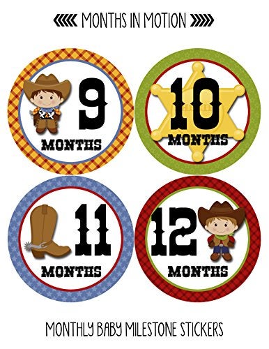 Months In Motion Baby Monthly Stickers | Monthly Milestone Stickers | Baby Month Stickers for Boy | Cowboy Western | Style 340 - Image 4