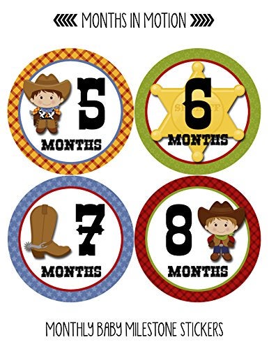 Months In Motion Baby Monthly Stickers | Monthly Milestone Stickers | Baby Month Stickers for Boy | Cowboy Western | Style 340 - Image 3