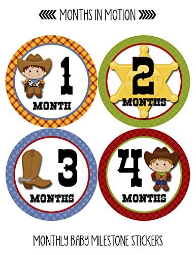 Months In Motion Baby Monthly Stickers | Monthly Milestone Stickers | Baby Month Stickers for Boy | Cowboy Western | Style 340 - Image 2