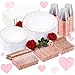 GATHER 350PCS Rose Gold Plastic Plates Disposable Rose Gold Dinnerware Sets Includes 100 Gold Rimmed Plastic Plates 150 Silverware 50 Napkins 50 Cups for Party Wedding Valentines Day - Image 1