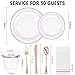 GATHER 350PCS Rose Gold Plastic Plates Disposable Rose Gold Dinnerware Sets Includes 100 Gold Rimmed Plastic Plates 150 Silverware 50 Napkins 50 Cups for Party Wedding Valentines Day - Image 4