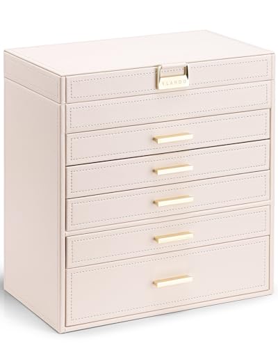 VLANDO 6 Layer Large Jewelry Box Jewelry Holder Organizer Jewelry Box Organizer for Drawer Necklace Ring Bracelet and Watch Birthday Gift for Loved Ones Pink - Image 1