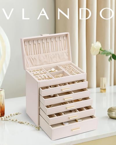 VLANDO 6 Layer Large Jewelry Box Jewelry Holder Organizer Jewelry Box Organizer for Drawer Necklace Ring Bracelet and Watch Birthday Gift for Loved Ones Pink - Image 3