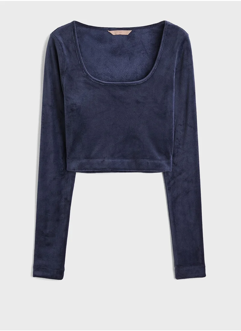 H&M Square Neck Velour Crop Top