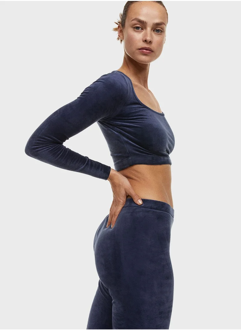 H&M Square Neck Velour Crop Top