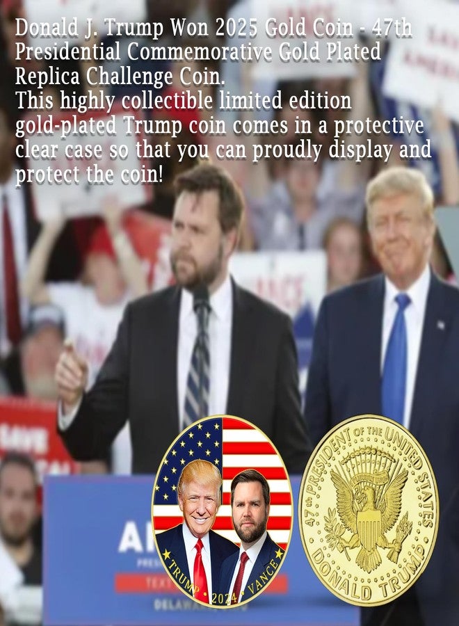 SINBRLAI Trump Vance Challenge Coin, 47th Presidential Commemorative Gold Plated Challenge Coin, Show Your Pride and Support for The Donald Trump's Presidency - Image 4