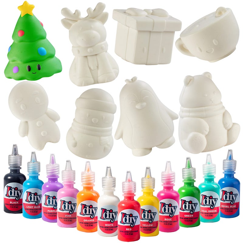 SCS Direct DIY Christmas Party Craft Jumbo Squishies 8 Unique Holiday Designs 12 Fabric Paints Feat a Reindeer Xmas Tree Snowman White Kawaii Scented Squishy Toys Kids Activity Gift 46 - Image 3