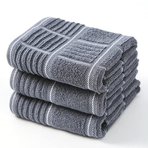 anyi 100% Cotton Gray Kitchen Towels, Absorbent Dish Towels with Hanging Loop, Soft Kitchen Hand Towels for Washing, Drying Dishes - Image 1