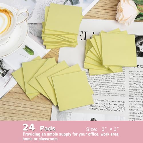 HCTBN 24 Pack Sticky Notes 3x3 in Yellow Sticky Pads Clean Removal Recyclable SelfStick Pads Easy to Post for Home Office Notebook - Image 3