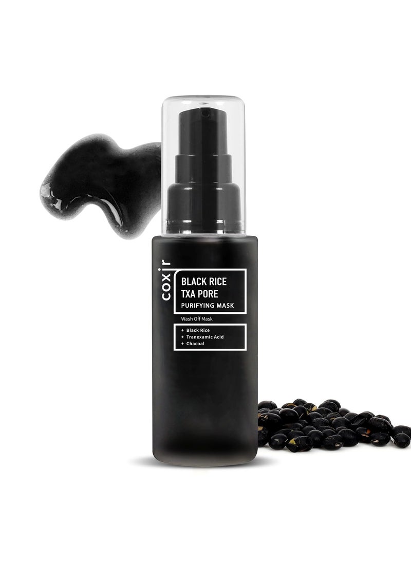 coxir coxir BLACK RICE TXA PORE PURIFYING MASK l Tranexamic Acid, 3-in-1 Detox Serum Mask l Pore, Cleansing, Toning l Hydrating Wash Off Mask for Blackhead, Korean Skin Care[50ml/1.69 fl.oz] 