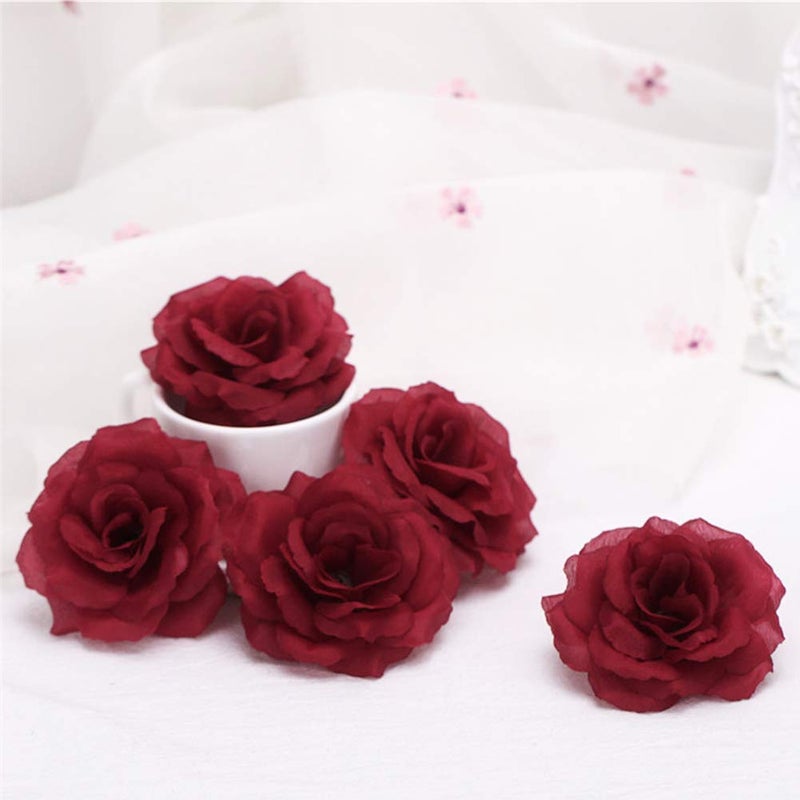 Eternal Blossom Eternal Blossom Silk Rose Flower Head  20PCS for Hat Clothes Album Decoration  Wedding Decoration (Wine red)  - Image 3