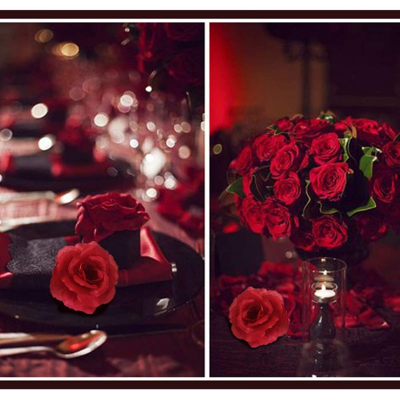 Eternal Blossom Eternal Blossom Silk Rose Flower Head  20PCS for Hat Clothes Album Decoration  Wedding Decoration (Wine red)  - Image 4