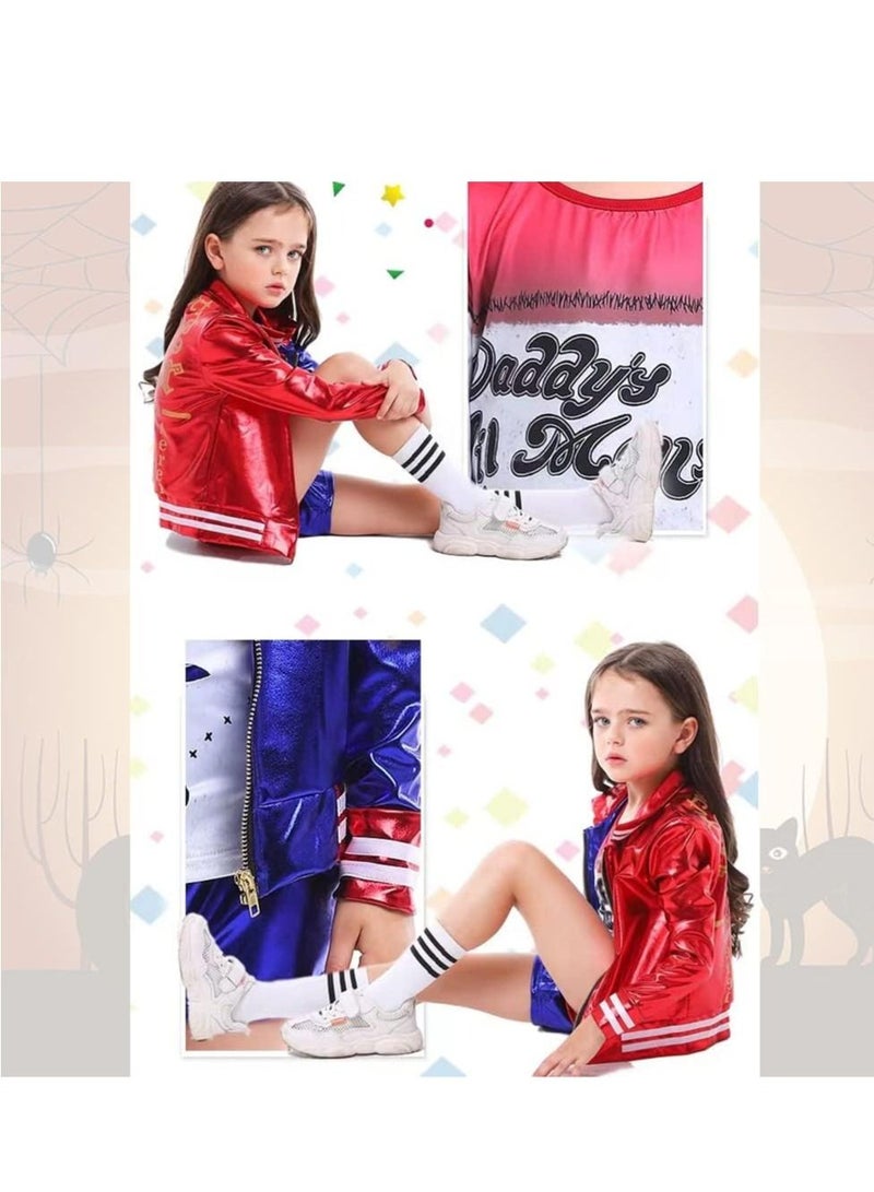 Kids Girls Costume Fancy Dress Cosplay Costume Outfit Characters Costumes,Girls Costume Includes Jacket,T-Shirt,and Shorts  - Image 4