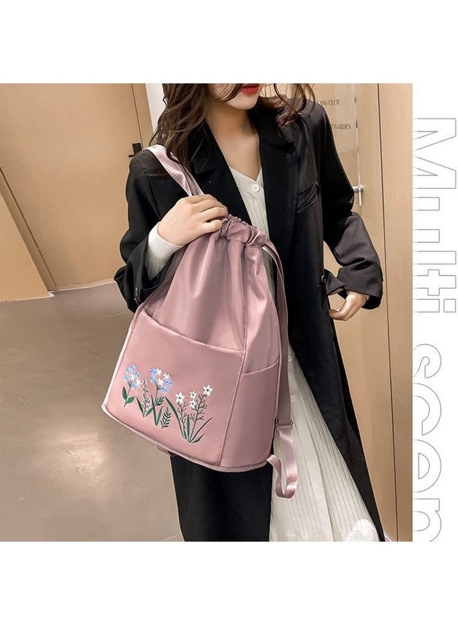 DASNDAS Hitech Travel Drawstring Bag Waterproof Flower Print Fold able Embroidery Design Drawstring Backpack for Outdoor drawstring bag Foldable design (CHERRY BLOSSOM) - Image 2