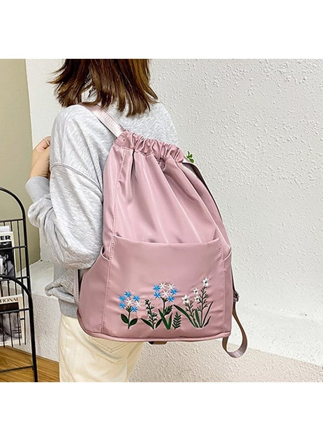 DASNDAS Hitech Travel Drawstring Bag Waterproof Flower Print Fold able Embroidery Design Drawstring Backpack for Outdoor drawstring bag Foldable design (CHERRY BLOSSOM) - Image 3