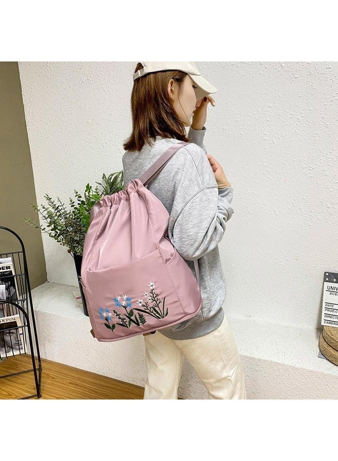DASNDAS Hitech Travel Drawstring Bag Waterproof Flower Print Fold able Embroidery Design Drawstring Backpack for Outdoor drawstring bag Foldable design (CHERRY BLOSSOM) - Image 4
