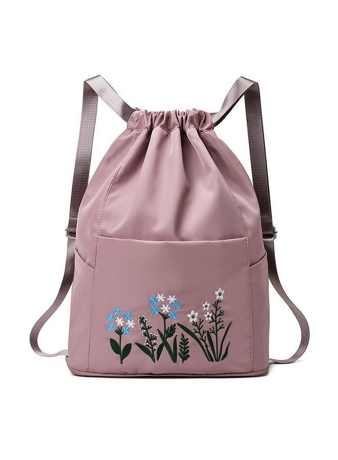 DASNDAS Hitech Travel Drawstring Bag Waterproof Flower Print Fold able Embroidery Design Drawstring Backpack for Outdoor drawstring bag Foldable design (CHERRY BLOSSOM) - Image 1