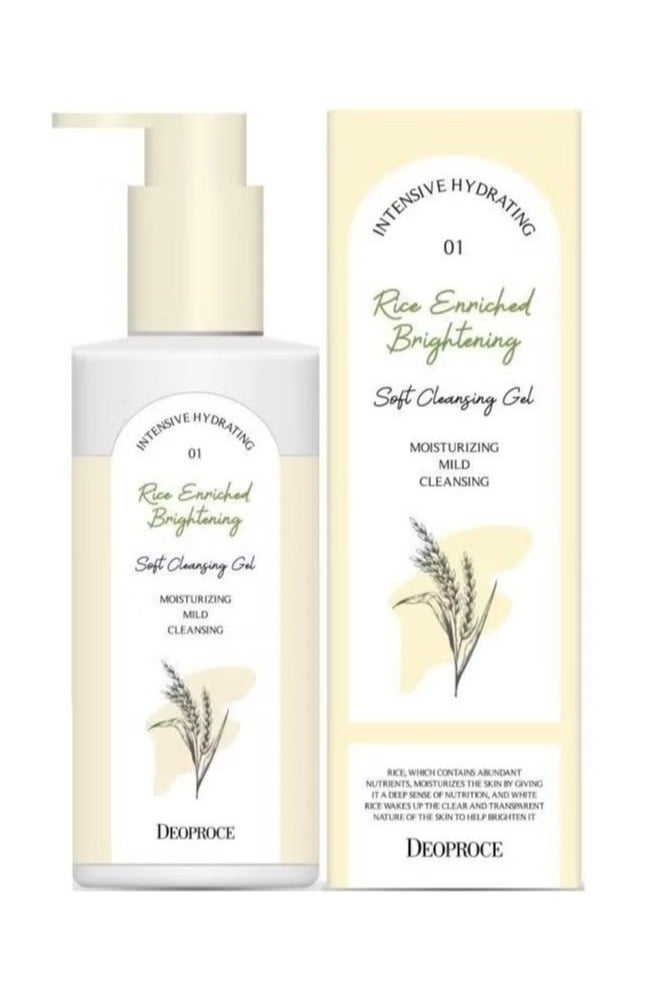 Deoproce Rice Enriched Brightening Soft Cleansing Gel, Gentle Facial Cleanser,