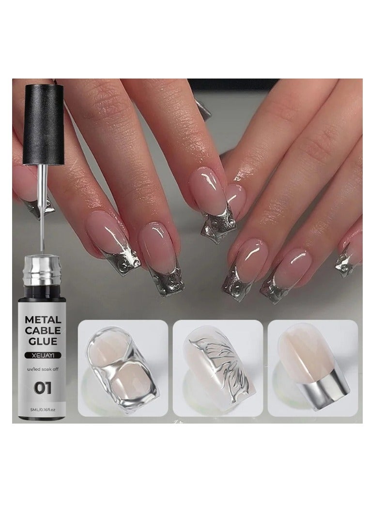 XEIJAYI Metallic Gel Nail Polish, Matel Cable Nail Gule  Painting Drawing UV Gel Polish, DIY Design Creative Gel Polish Painting Drawing Nail Design Gel for Nail Art Silver  Color 5ml - Image 1