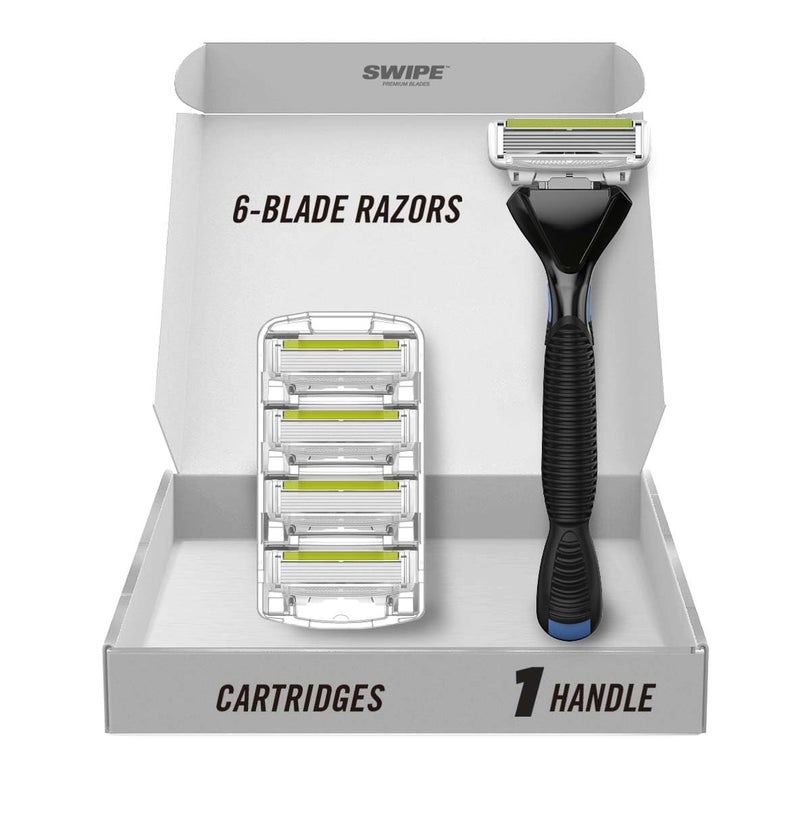SWIPE Premium Mens 6Blade Razor Kit Flex Head Handle  4 Refills No Trimmer