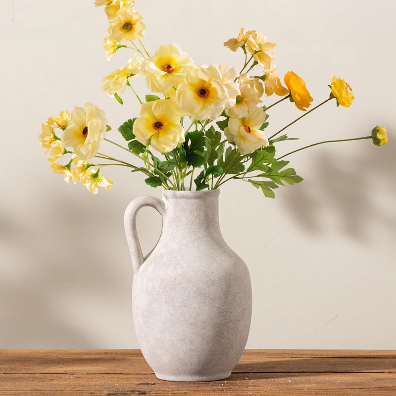 Vanselia Ceramic Flower Vase Home Decor - Table Flowers Vases Living Room Bedroom Plant Decorations Modern Farmhouse Vintage for Kitchen Shelf Office Coffee Dining Desk House Women Gift (Rustic, 10") - Image 1