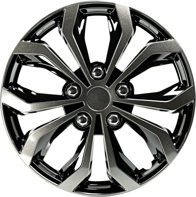 Pilot Automotive WH13816GB 16 Inch Spyder Black Gunmetal Grey Hubcap Wheel Covers For Cars Set Of 4 Fits Most Cars