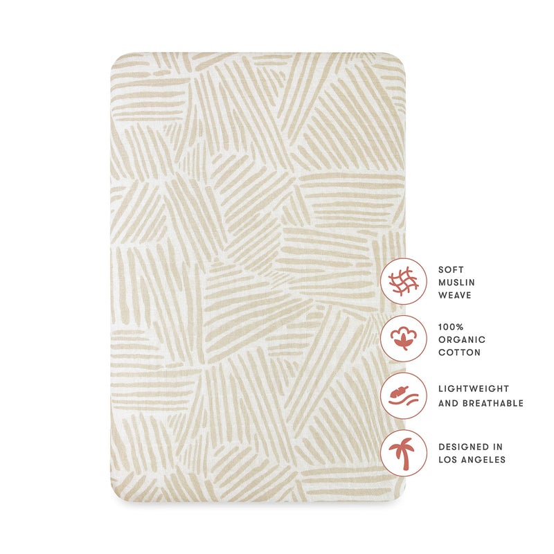 Babyletto Muslin Baby Bassinet Sheets for Girls & Boys - GOTS Certified Breathable Organic Cotton Cover - 360Â° Fitted, Soft, Gentle & Cozy Rectangle Bedside Bassinet Sheets - Oat Stripe - Image 2