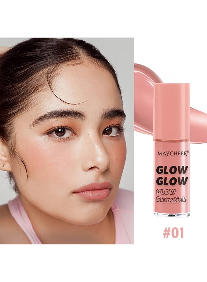 MAYCHEER Glow Skinstick Blush, Liquids Blushes with Sponge Head, Matte Nude Makeup Blusher Cream, Lasting, Lightweight, All-day Moisturizing and Smooth, Lightweight Face Color  #01 - Image 2