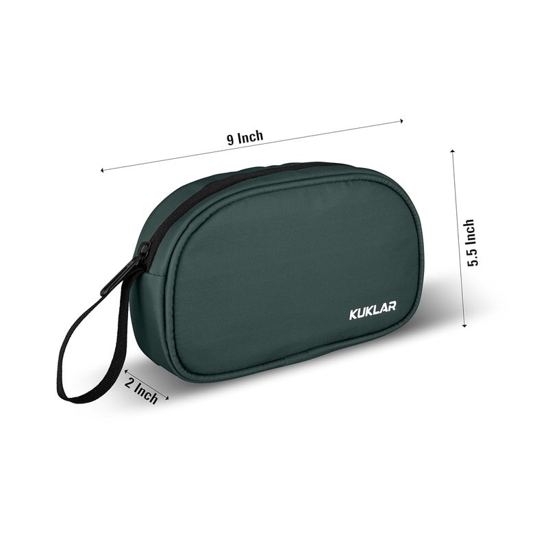 KUKLAR Premium Travel Pouch Multipurpose Carry Bag for Toiletries Cables Stationery Pencil Pouch and Daily Essentials Lightweight with Zipper for Travel School (Dark Green) - Image 5