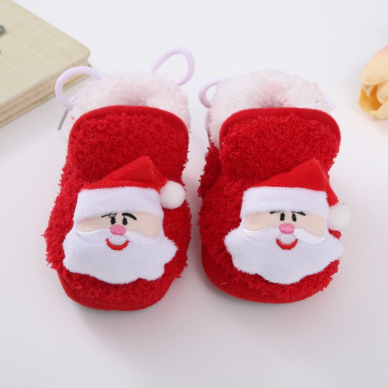 2023 Cartoon Christmas Baby Shoes Warm Cotton Soft Sole 230014 Red 
