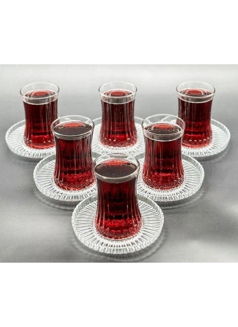Paşabahçe Elysia Tea Cup Tea Set 12 Pieces -Riva Tea Set with Plate - Elysıa Tea Set for 6 People Riva Çay  - Image 1