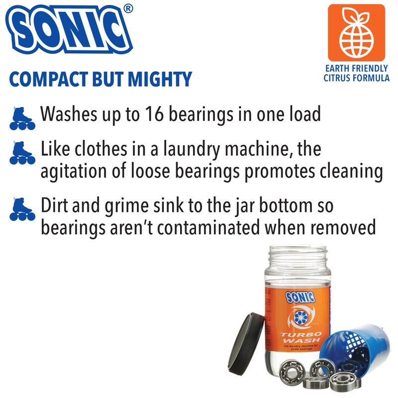 SONIC Turbo Wash, Complete Skate Bearing Cleaning Kit Includes 8 oz Citrus Cleaner, Inline Skates, Roller Skates, Skateboards, Patented, Made in USA - Image 2