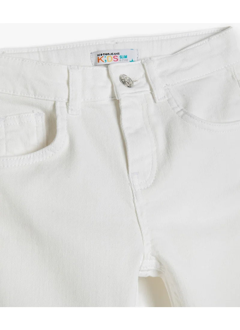 KOTON Denim Shorts with Pockets - Slim Fit with Adjustable Elastic Waist
