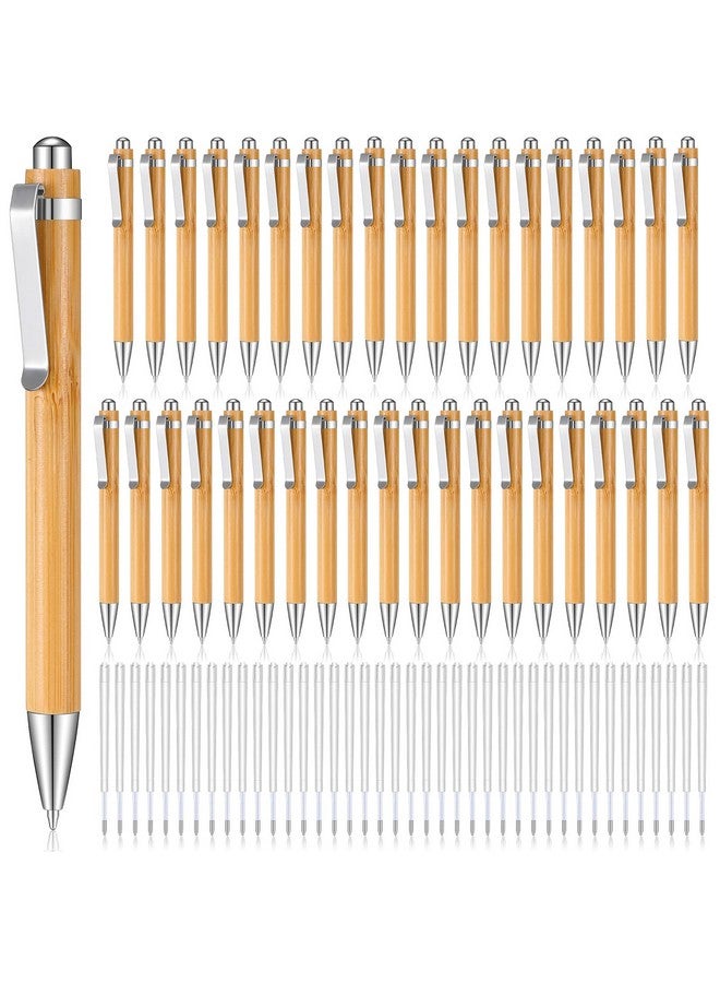 Fainne Bamboo Pens Bulk Wood Natural Engraving Retractable Bamboo Pen With Extra Black Ink Refills Ballpoint Pen Journaling Pen Gift For Graduation(40 Pcs) - Image 1