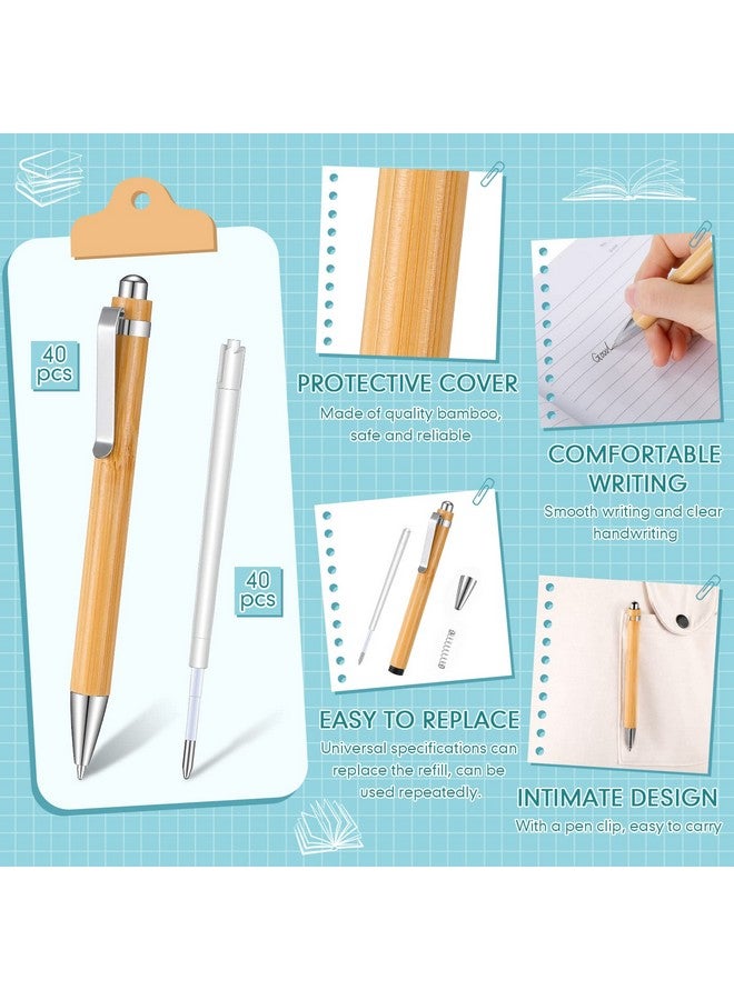 Fainne Bamboo Pens Bulk Wood Natural Engraving Retractable Bamboo Pen With Extra Black Ink Refills Ballpoint Pen Journaling Pen Gift For Graduation(40 Pcs) - Image 3